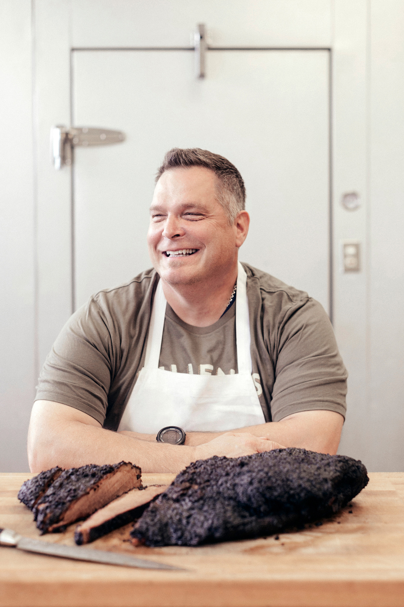 Ronnie Killen, Texas BBQ master, chef and restauranteur, in the kitchen of Killen