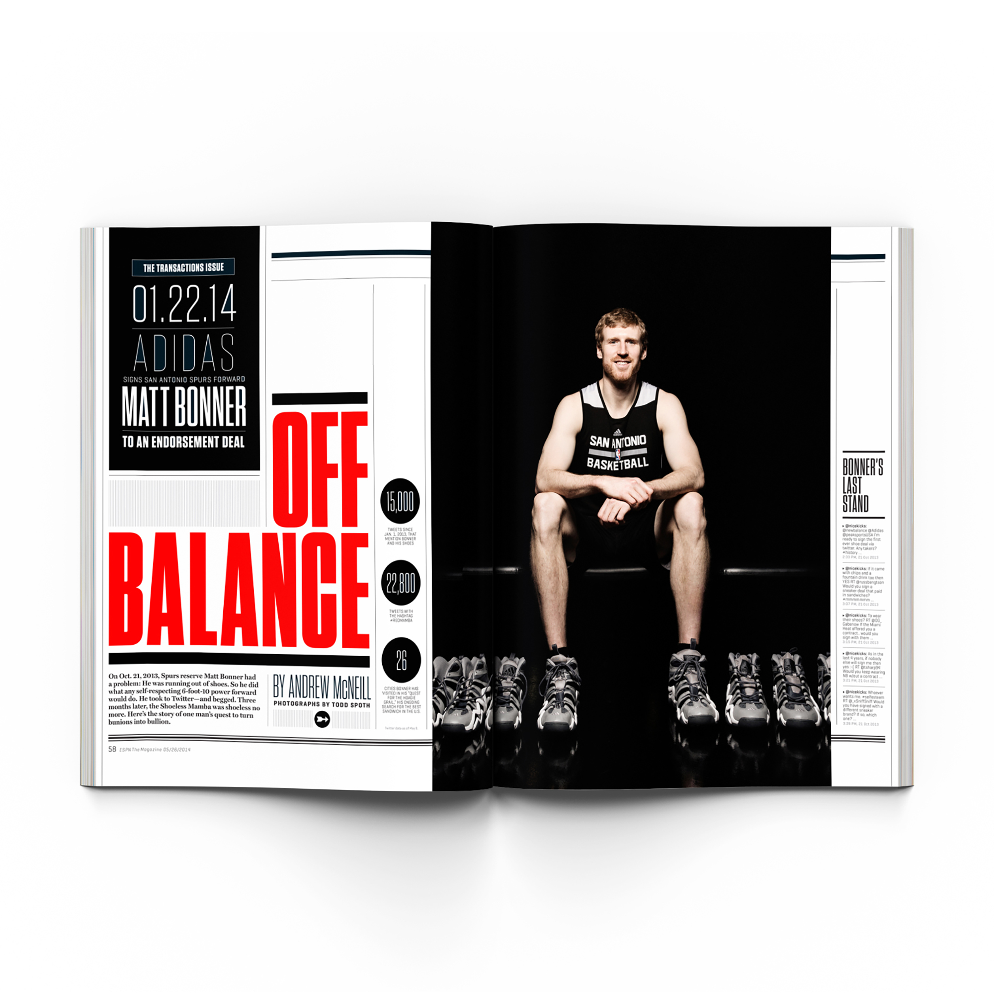 Matt Bonner, NBA player for the San Antonio Spurs, photographed for ESPN the Magazine by sports photographer, Todd Spoth, in San Antonio, Texas.