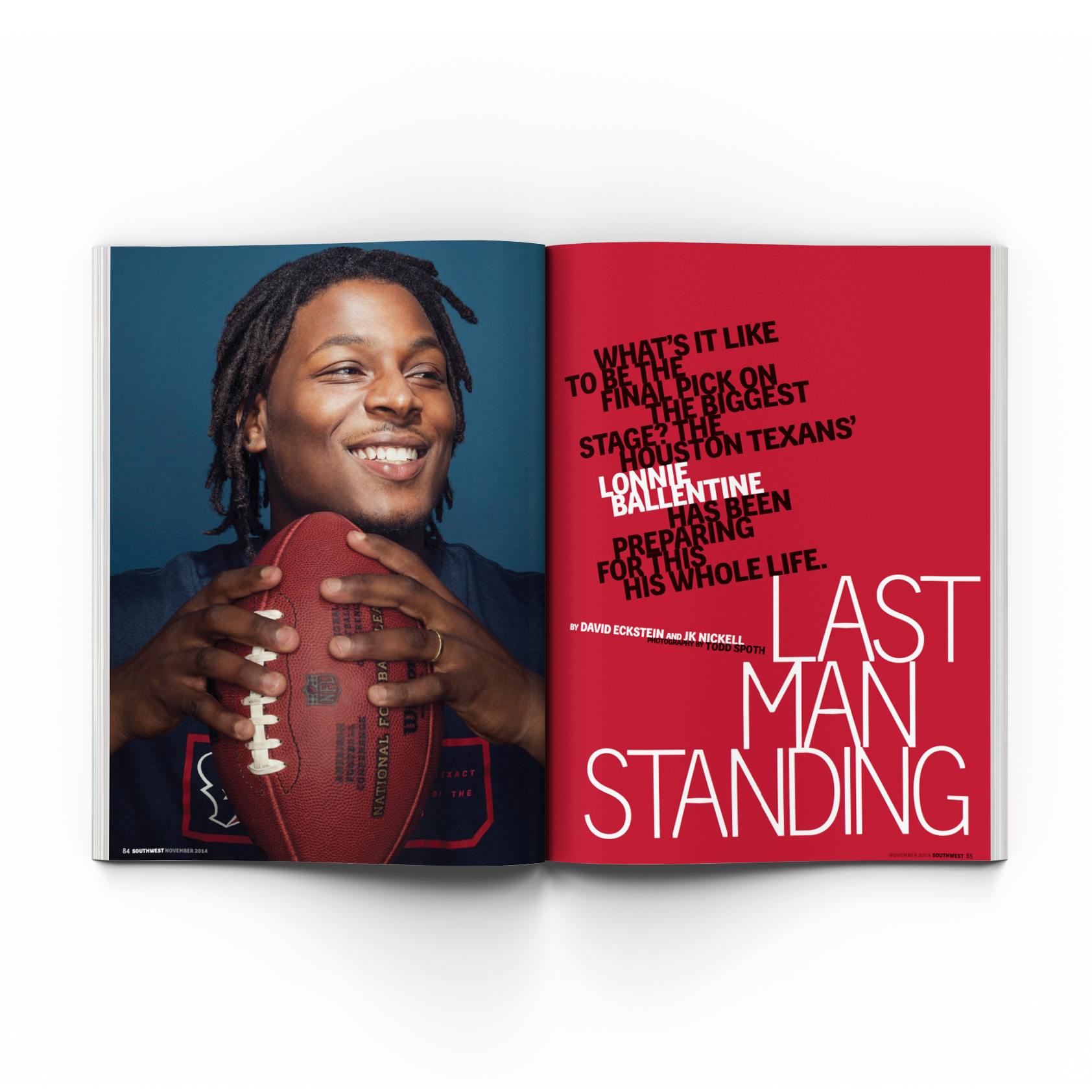 Lonnie Ballentine, Memphis graduate and Houston Texans NFL football player, photographed by editorial photographer, Todd Spoth.