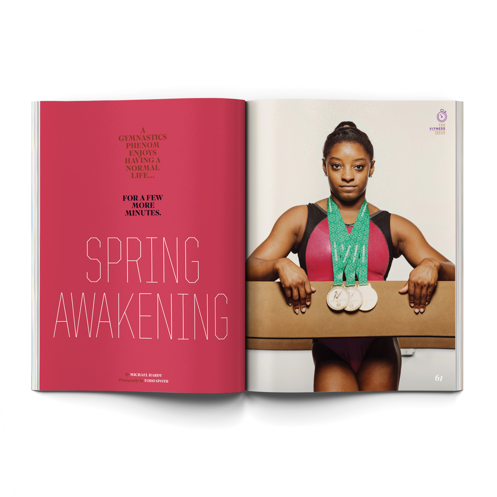 Simone Biles, US gold-medal winning olympic gymnast, photographed by editorial and commercial photographer, Todd Spoth, for a cover feature in Houstonia Magazine.