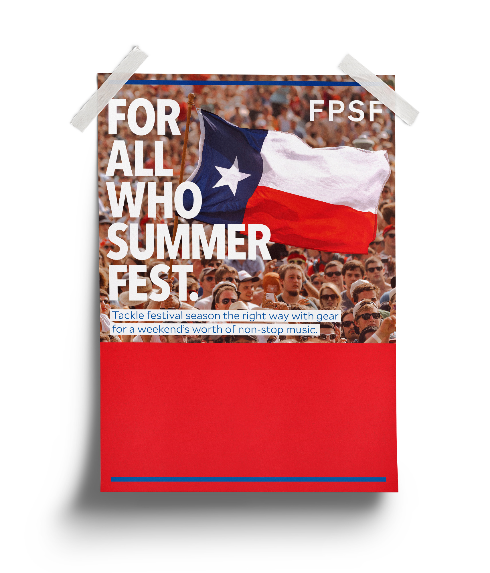 Texas flag being flown in a festival crowd photograph captured by Todd Spoth and in use by Academy Sports & Outdoors.