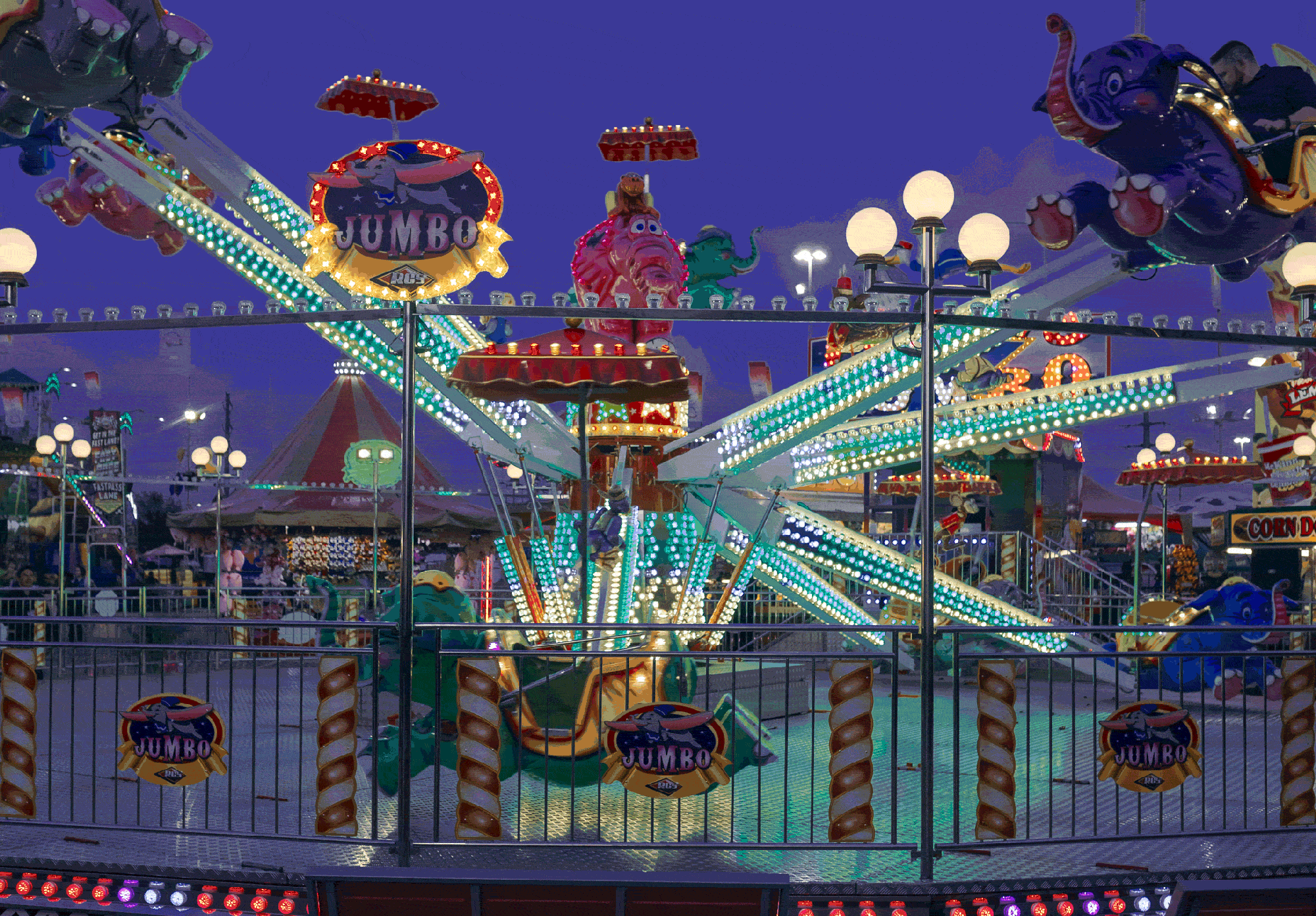 A carnival ride at the Houston Livestock Show & Rodeo in Houston, Texas, photographed by Todd Spoth.